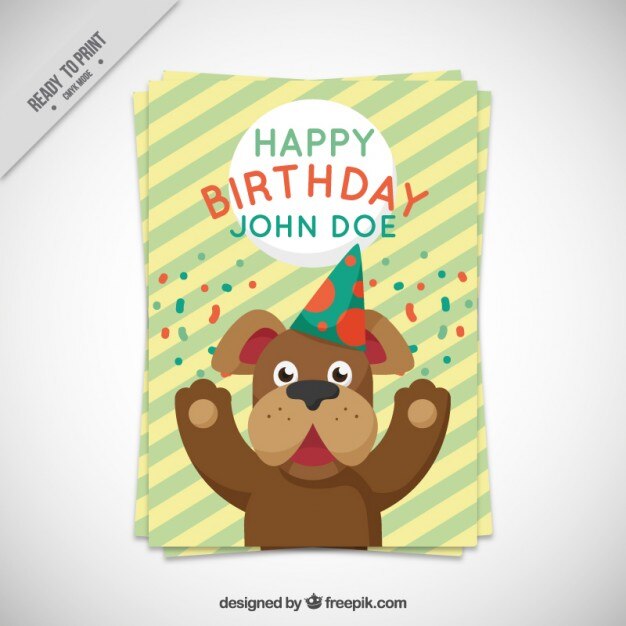 Tarjeta con perro de cumpleaños