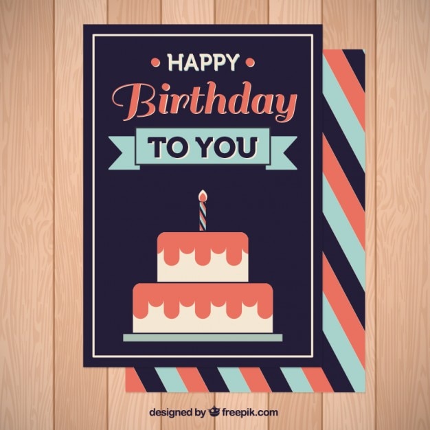 Tarjeta plana de cumpleaños con un pastel 