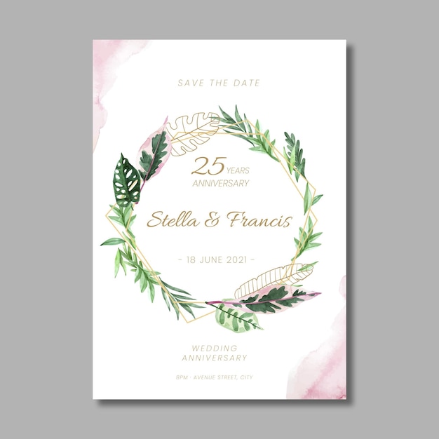Tarjeta de plantilla floral de aniversario de 25 años