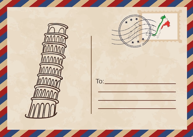 Vector gratuito tarjeta postal cmyk con la torre de pisa