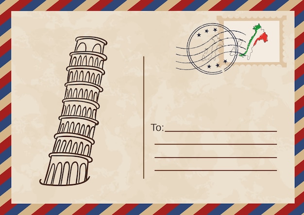 Tarjeta postal cmyk con la torre de pisa