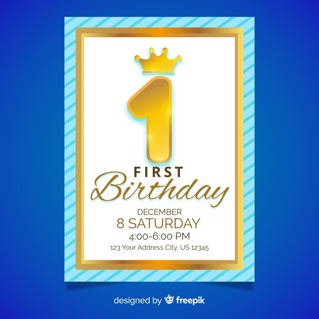 Tarjeta primer cumpleaños número dorado