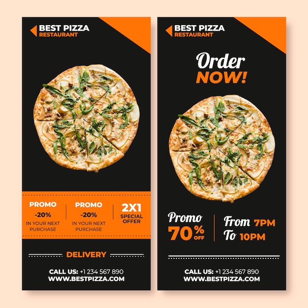 Vector gratuito tarjeta publicitaria profesional para la mejor pizzería.