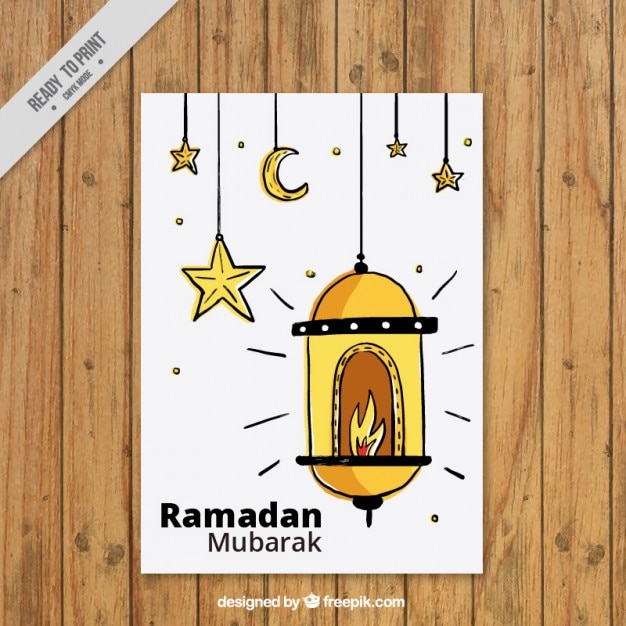 Vector gratuito tarjeta de ramadan de farol dibujado a mano