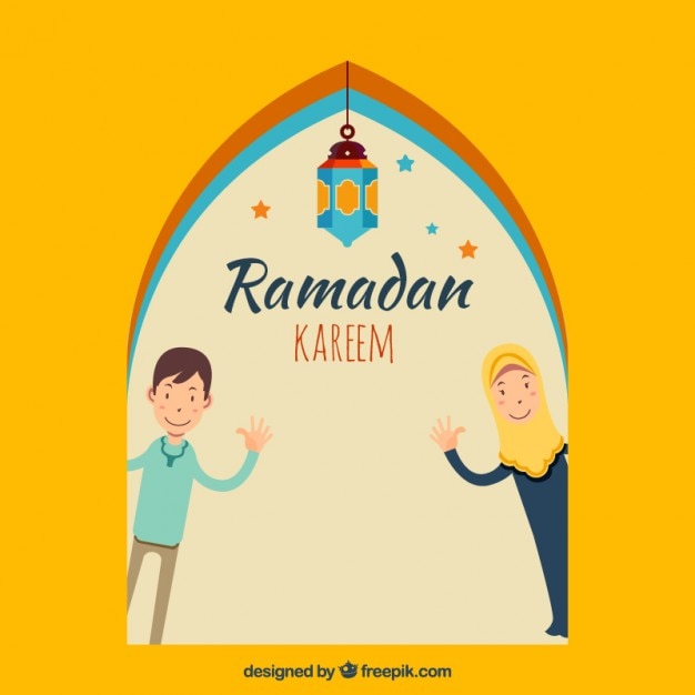 Tarjeta de ramadan de gente saludando