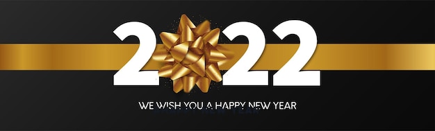 Vector gratuito tarjeta realista feliz año nuevo 2022 con cinta dorada
