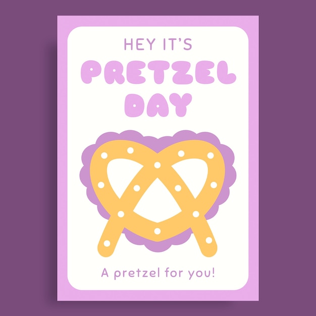 Vector gratuito tarjeta de regalo linda del día del pretzel de diseño plano