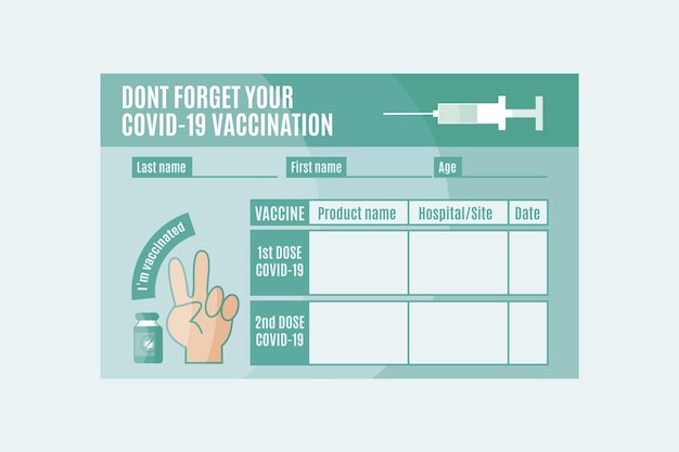 Vector gratuito tarjeta de registro de vacunación contra el coronavirus