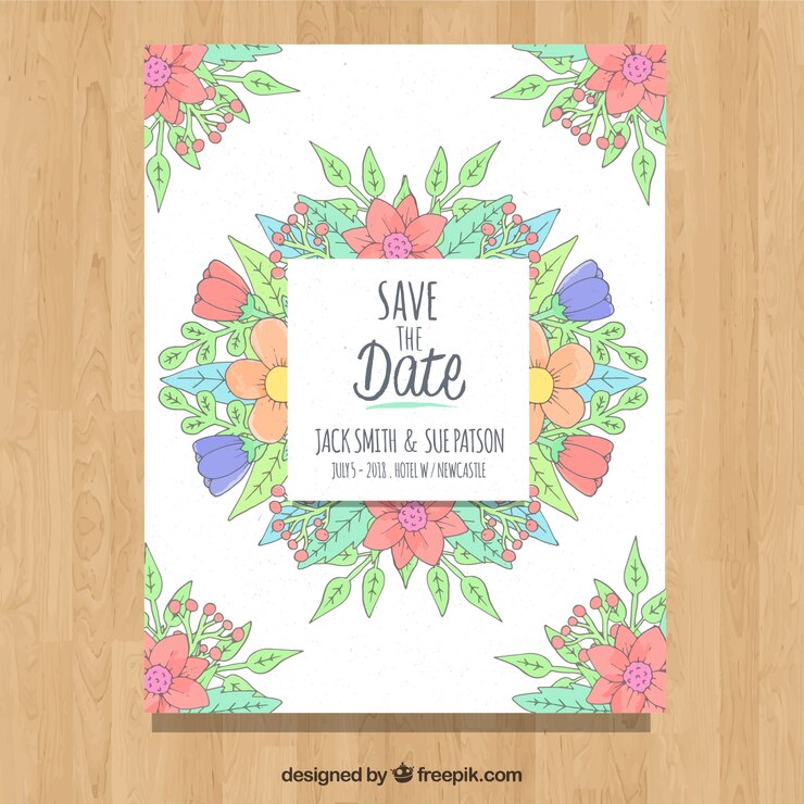 Vector gratuito tarjeta de reserva la fecha con ornamentos florales
