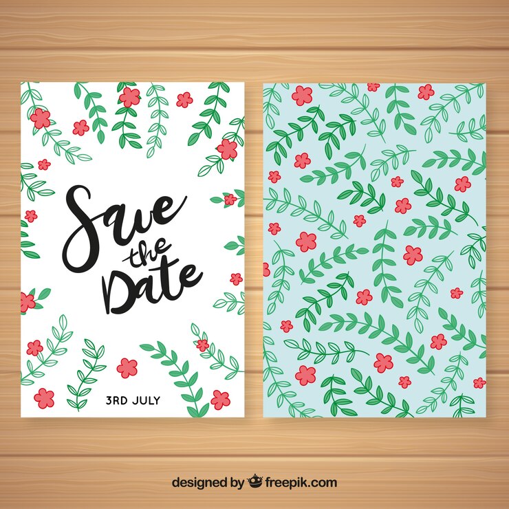 Vector gratuito tarjeta de reserva la fecha con ornamentos florales