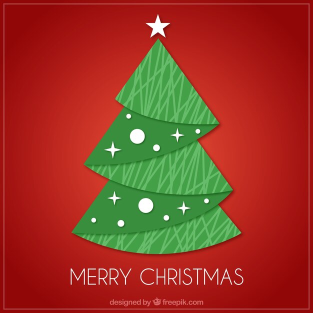 Tarjeta roja de árbol de navidad en diseño plano