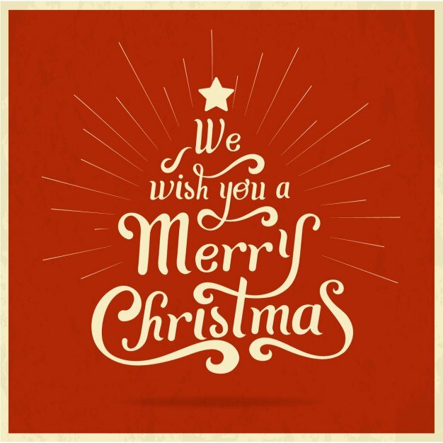 Tarjeta roja vintage de árbol de navidad con mensaje