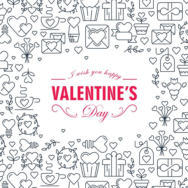Tarjeta romántica del día de San Valentín en la ilustración plana de fondo blanco