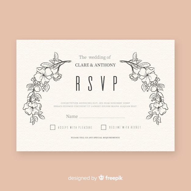 Vector gratuito tarjeta rsvp boda