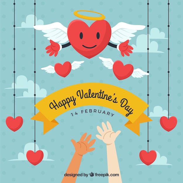 Vector gratuito tarjeta de san valentín con manos y corazones colgando