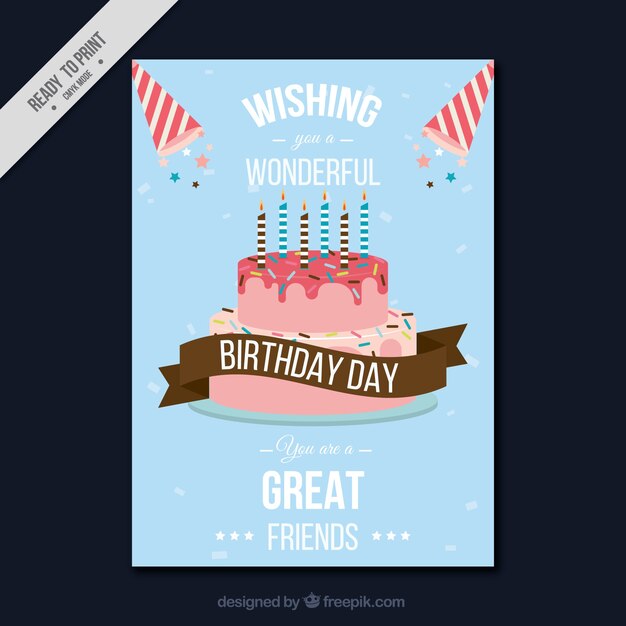 Tarjeta con tarta de cumpleaños