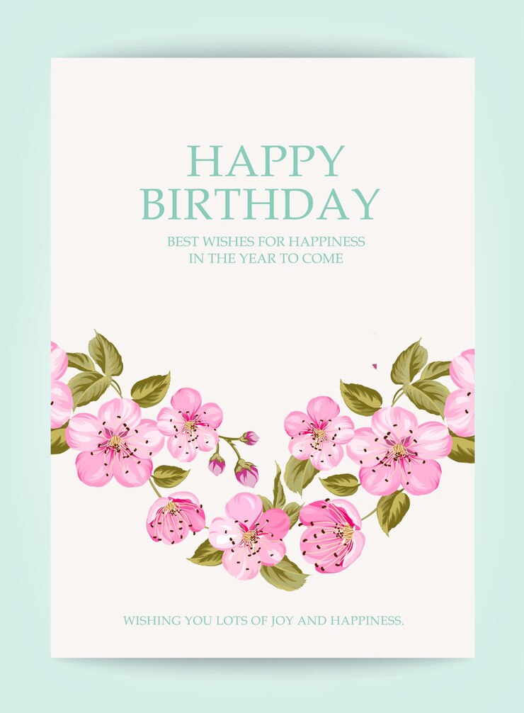 Tarjeta de texto de feliz cumpleaños con flores rosas románticas sobre fondo gris Plantilla de tarjeta de vacaciones para su diseño Ilustración vectorial