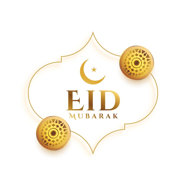 Vector gratuito tarjeta tradicional blanca eid mubarak con diseño de media luna dorada
