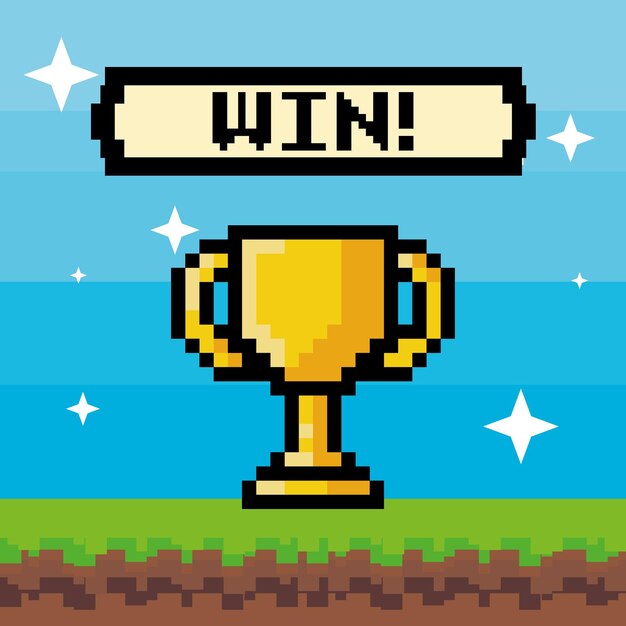 tarjeta de trofeo pixelada con letras