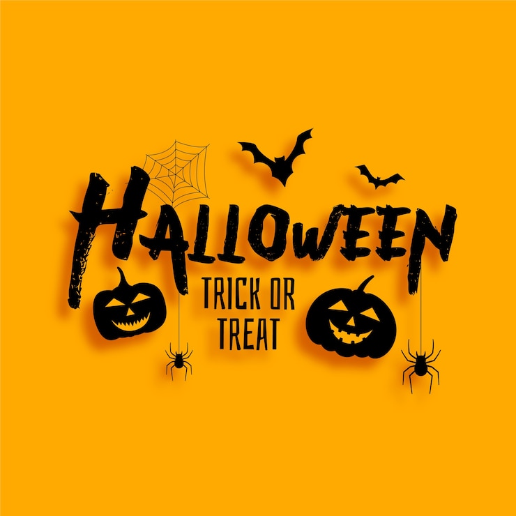 Vector gratuito tarjeta de truco o trato de halloween con murciélagos y calabazas aterradoras