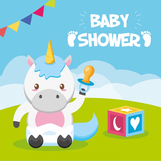 Tarjeta de unicornio con chupete para baby shower