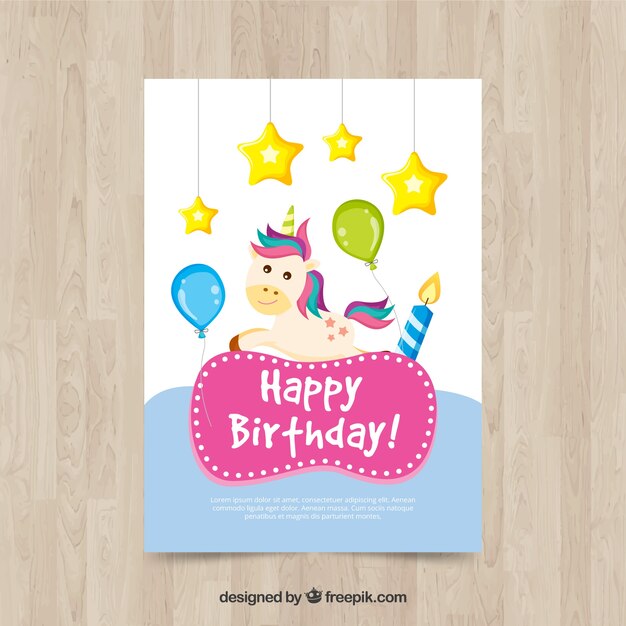 Tarjeta de unicornio con estrellas