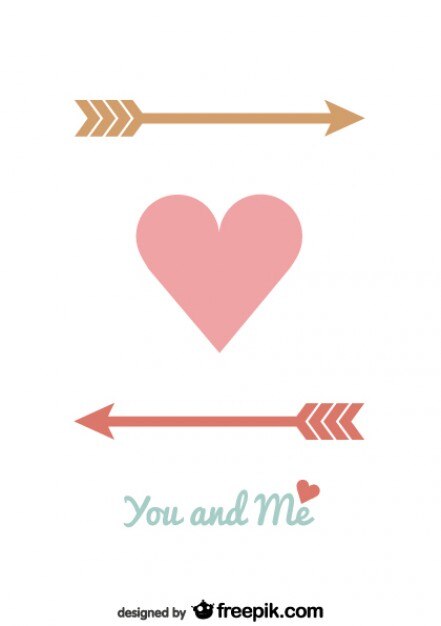 Tarjeta vector minimalista de diseño de flechas y corazón para el día de San Valentín