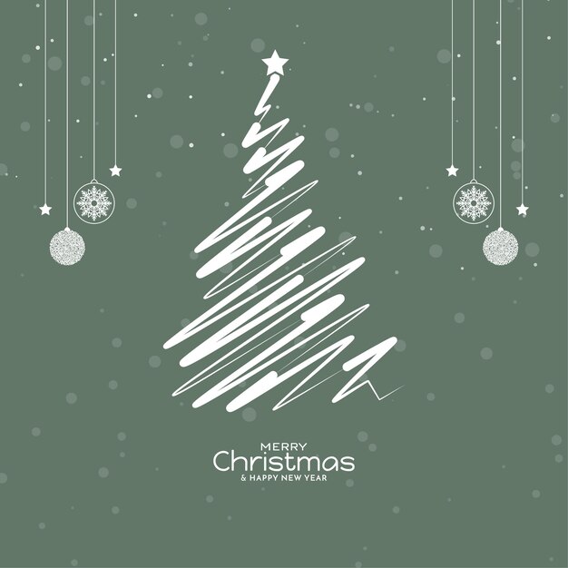 Tarjeta verde suave del festival de feliz navidad con diseño de árbol de navidad
