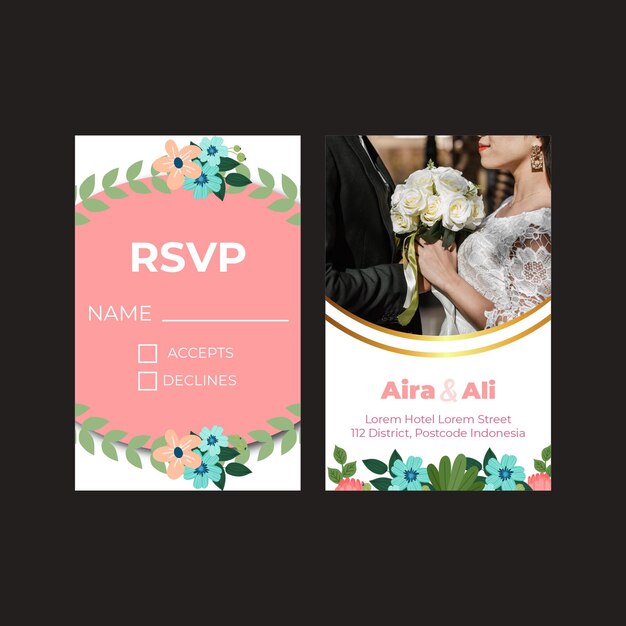 Tarjeta vertical de boda floral