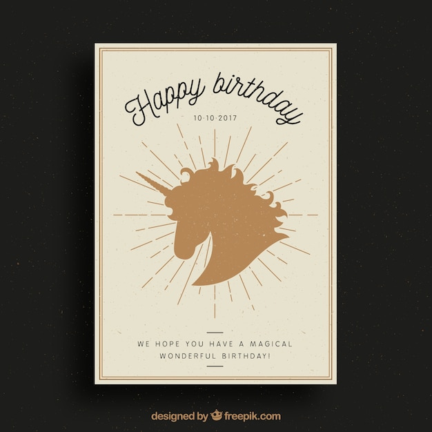 Vector gratuito tarjeta vintage de unicornio