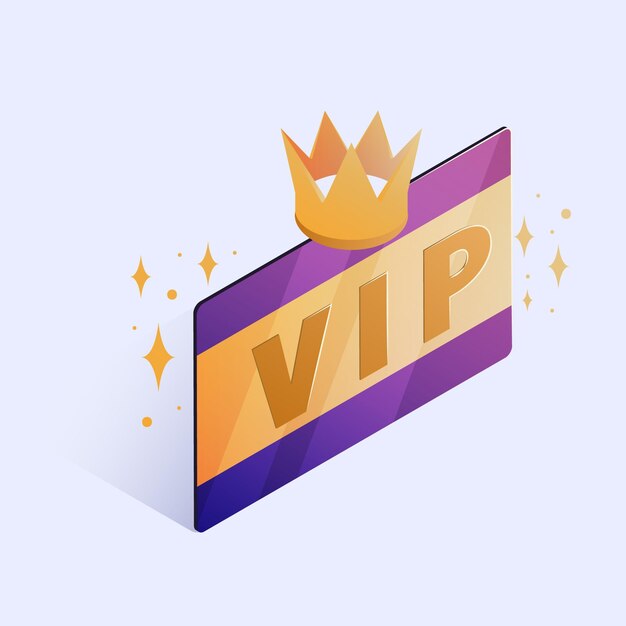 Tarjeta vip isométrica con detalles dorados.