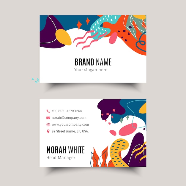 Tarjeta de visita abstracta de diseño plano dibujado a mano