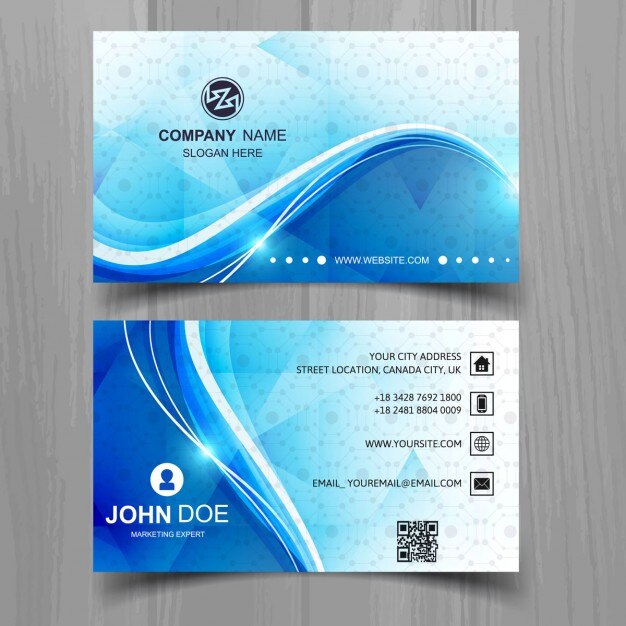Tarjeta de visita azul ondulada