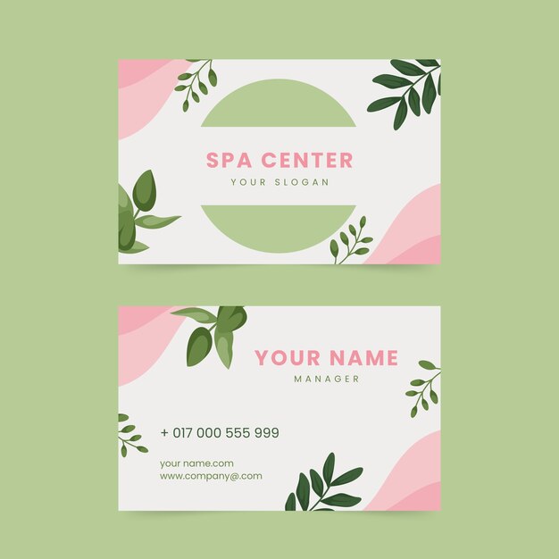Tarjeta de visita de bienestar y spa de diseño plano