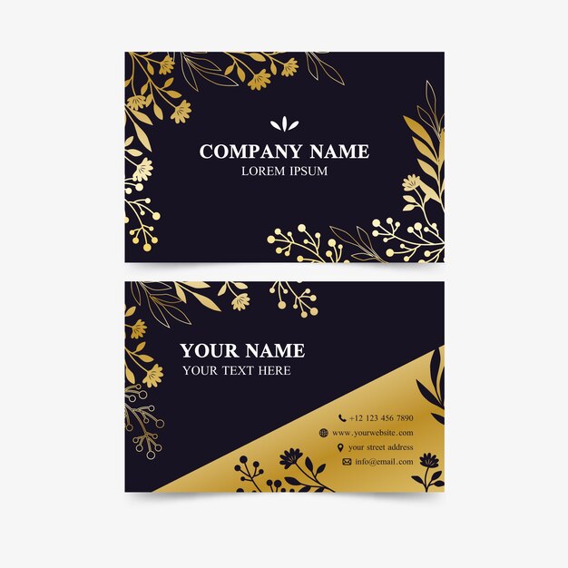 Tarjeta de visita dorada de la plantilla floral