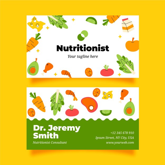 Tarjeta de visita horizontal de consejos nutricionistas