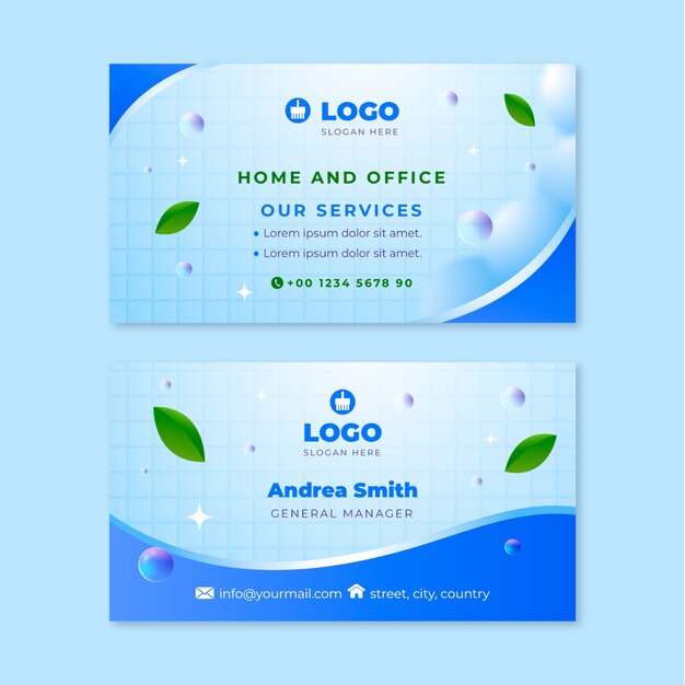 Tarjeta de visita horizontal de servicios de limpieza de gradiente