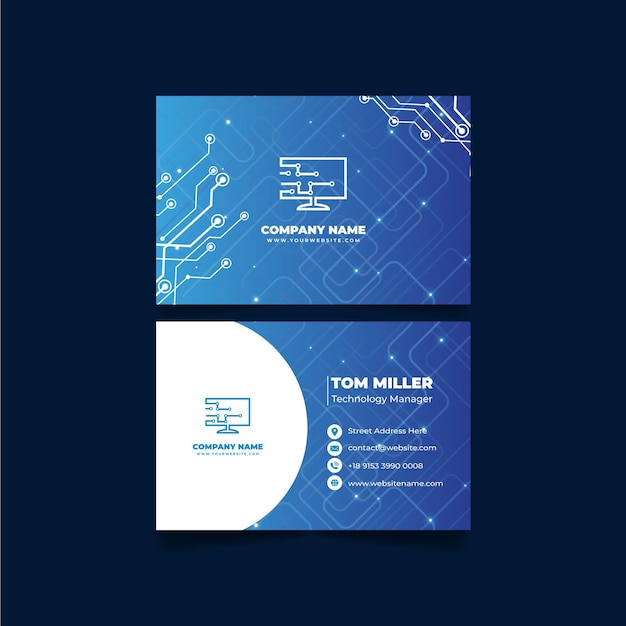 Tarjeta de visita horizontal de tecnología degradada