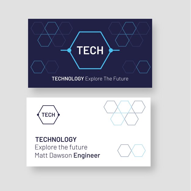 Tarjeta de visita horizontal de tecnología de diseño plano