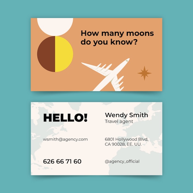 Tarjeta de visita horizontal de viaje de diseño plano