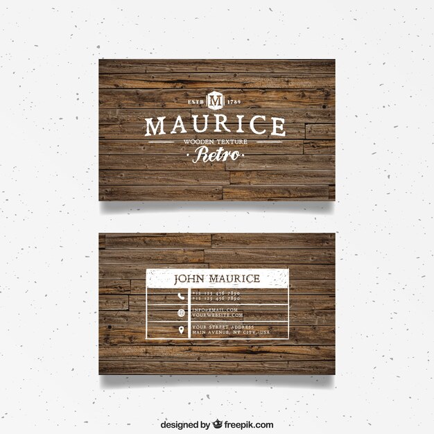 Tarjeta de visita de madera en estilo retro