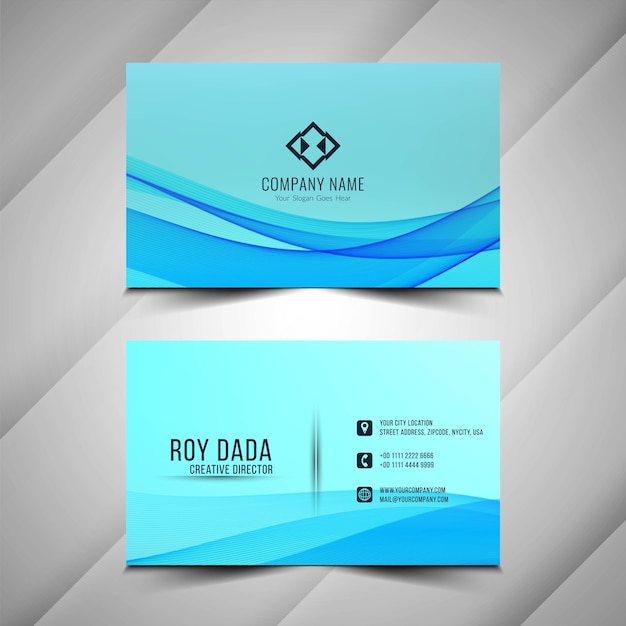 Tarjeta de visita ondulada azul elegante abstracta