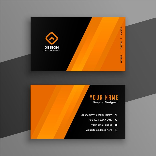 Tarjeta de visita profesional en negro y naranja en un estilo sencillo