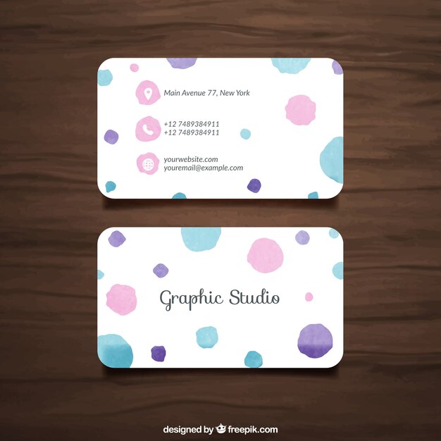 Tarjeta de visita con puntos acuarela