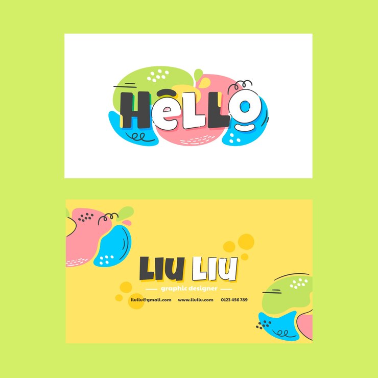 Vector gratuito tarjeta de visita a todo color dibujada a mano
