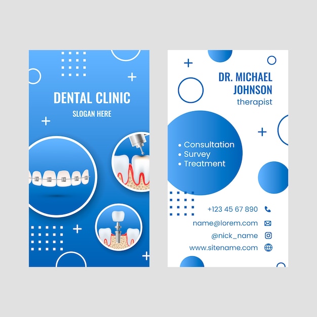Vector gratuito tarjeta de visita vertical de clínica dental geométrica realista.