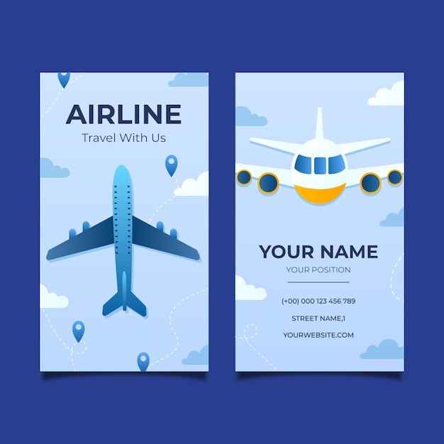 Tarjeta de visita vertical de la compañía aérea degradada