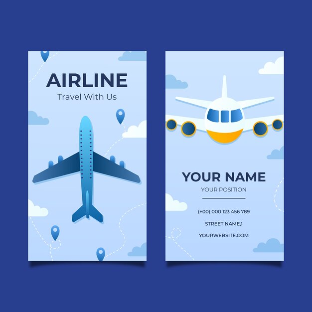 Tarjeta de visita vertical de la compañía aérea degradada