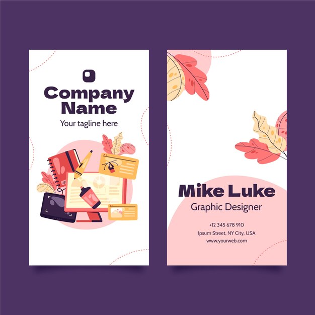Tarjeta de visita vertical de diseñador gráfico dibujada a mano