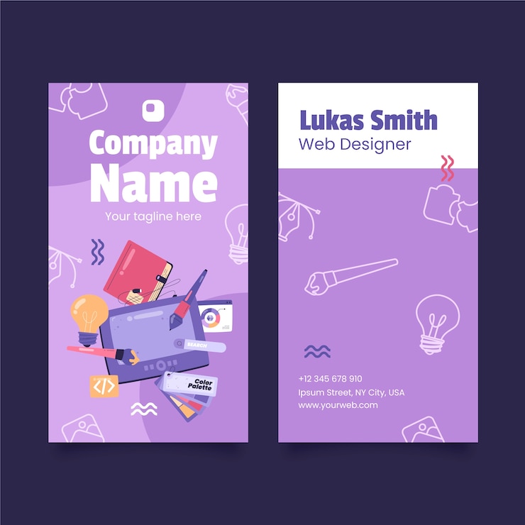 Vector gratuito tarjeta de visita vertical de diseñador web de diseño plano